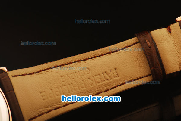 Patek Philippe Calatrava Swiss ETA 2824 Automatic Rose Gold Case with White Dial and Brown Leather Strap - Click Image to Close